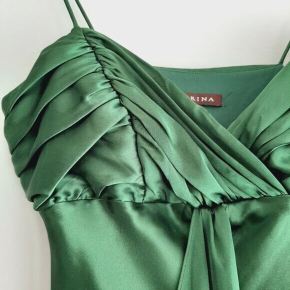 MARINA | Satin Empire Waist Front Drape Maxi Dress Green Sz 6 - Picture 8 of 16